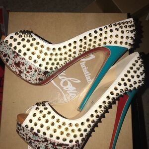 Christian Louboutin White and Gold High Heel Pumps